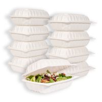 MULMEHË® MFPP Plastic Hinged Take Out Containers, 9x6x3", Vented 1-Compartment, White, 50 Pack